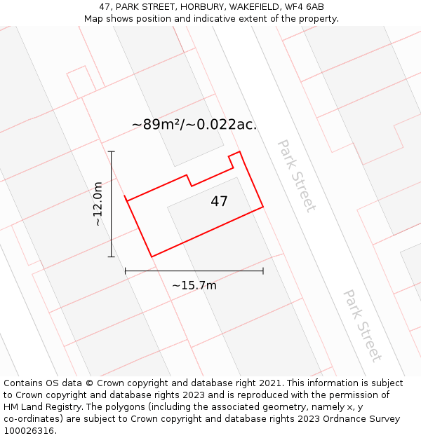 47, PARK STREET, HORBURY, WAKEFIELD, WF4 6AB: Plot and title map
