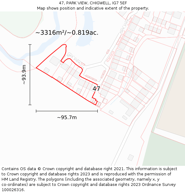 47, PARK VIEW, CHIGWELL, IG7 5EF: Plot and title map