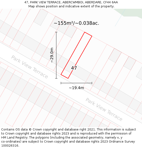 47, PARK VIEW TERRACE, ABERCWMBOI, ABERDARE, CF44 6AA: Plot and title map