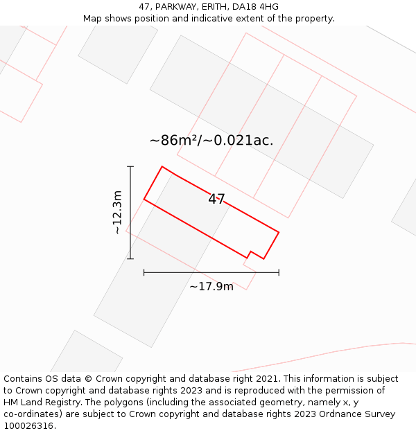 47, PARKWAY, ERITH, DA18 4HG: Plot and title map