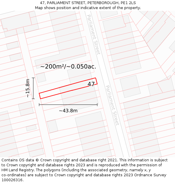 47, PARLIAMENT STREET, PETERBOROUGH, PE1 2LS: Plot and title map