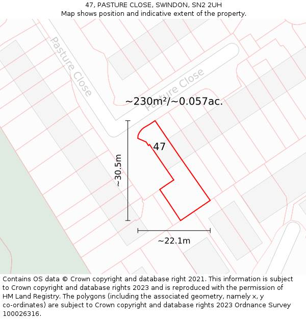 47, PASTURE CLOSE, SWINDON, SN2 2UH: Plot and title map