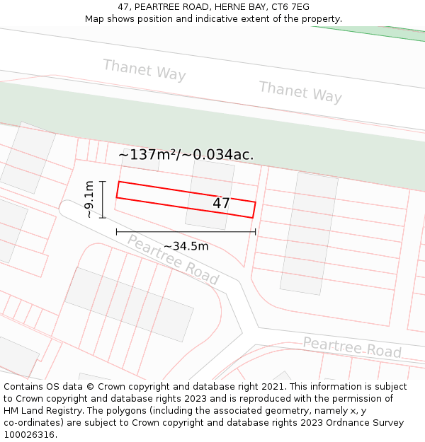 47, PEARTREE ROAD, HERNE BAY, CT6 7EG: Plot and title map