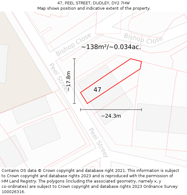 47, PEEL STREET, DUDLEY, DY2 7HW: Plot and title map
