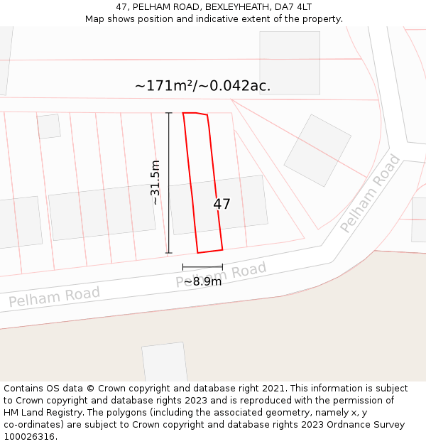 47, PELHAM ROAD, BEXLEYHEATH, DA7 4LT: Plot and title map