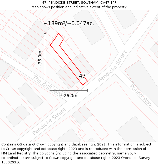 47, PENDICKE STREET, SOUTHAM, CV47 1PF: Plot and title map