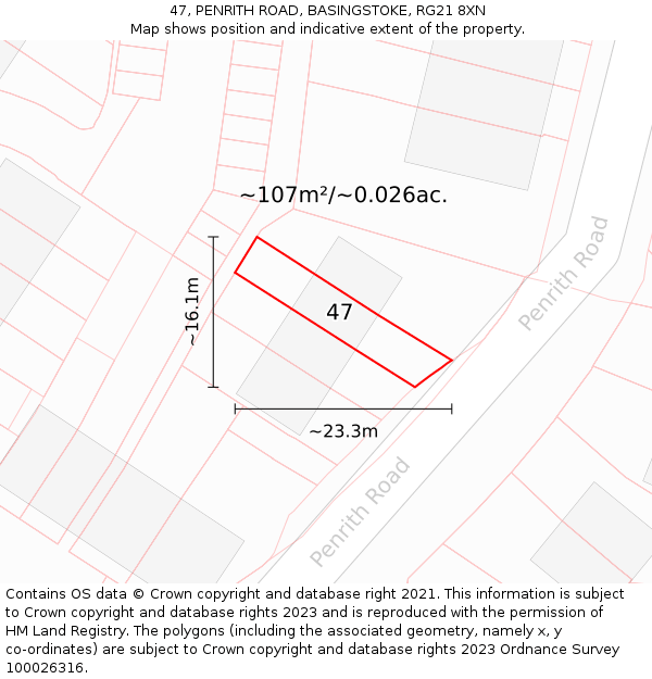 47, PENRITH ROAD, BASINGSTOKE, RG21 8XN: Plot and title map