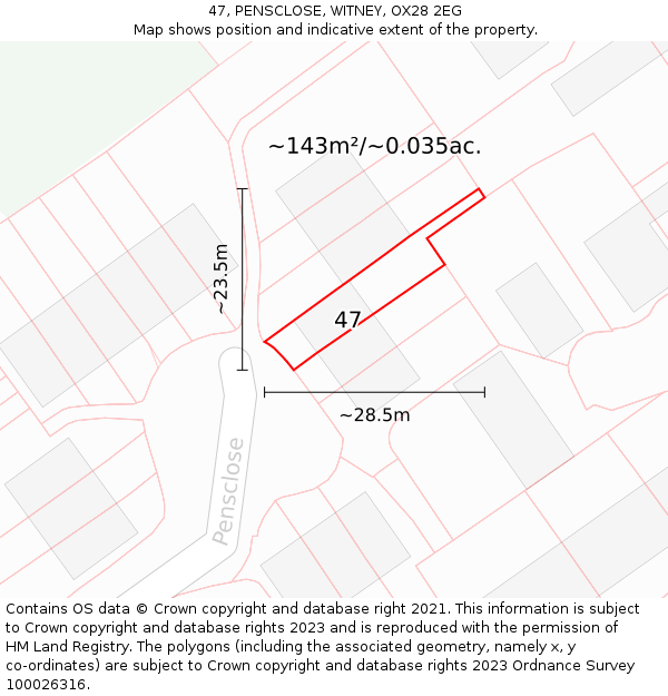 47, PENSCLOSE, WITNEY, OX28 2EG: Plot and title map