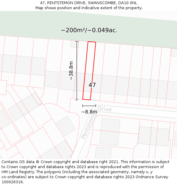 47, PENTSTEMON DRIVE, SWANSCOMBE, DA10 0NL: Plot and title map