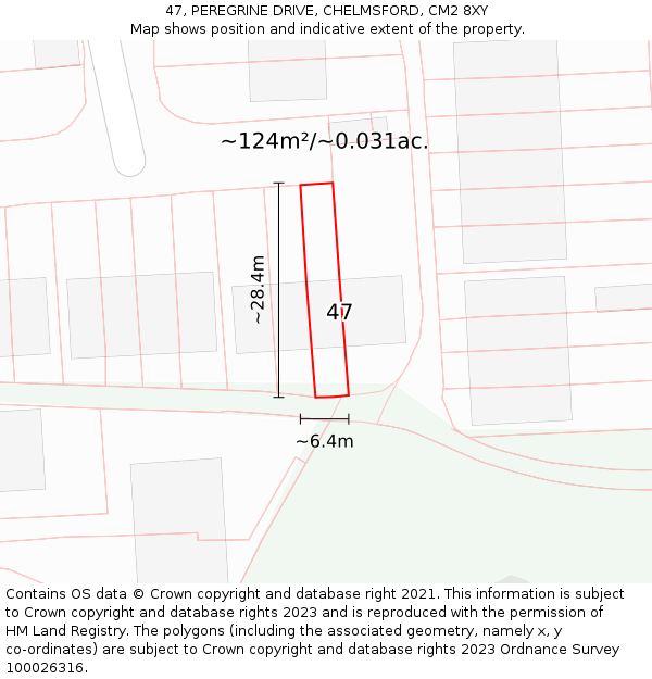 47, PEREGRINE DRIVE, CHELMSFORD, CM2 8XY: Plot and title map