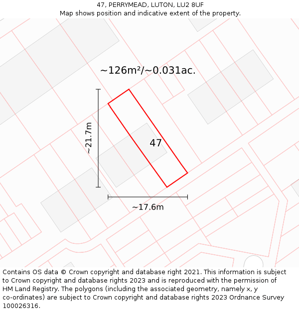 47, PERRYMEAD, LUTON, LU2 8UF: Plot and title map