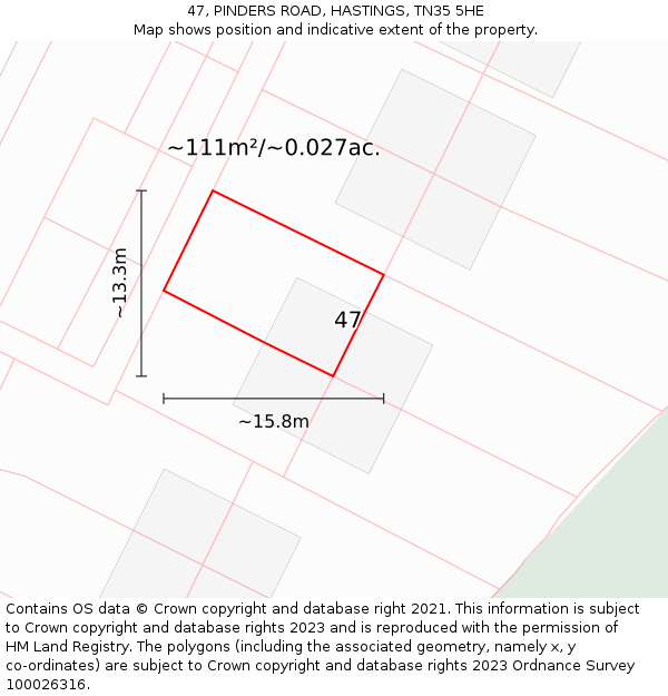 47, PINDERS ROAD, HASTINGS, TN35 5HE: Plot and title map