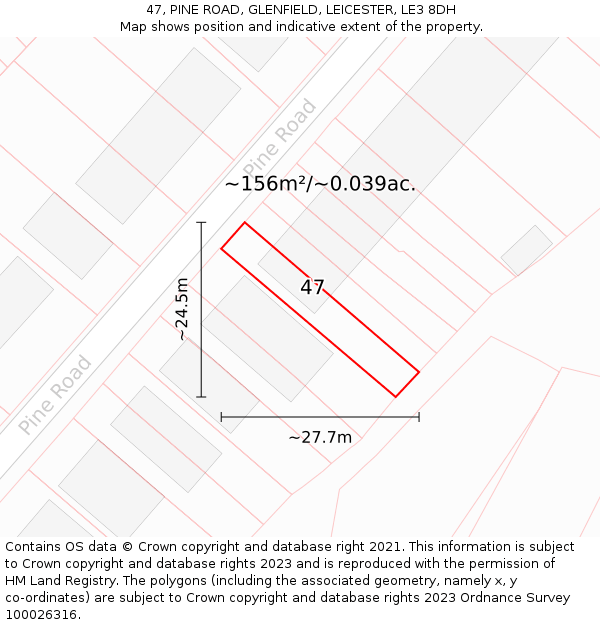 47, PINE ROAD, GLENFIELD, LEICESTER, LE3 8DH: Plot and title map