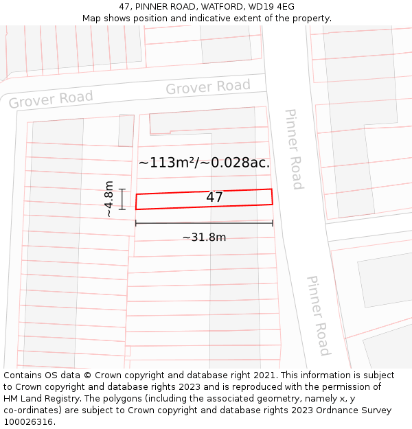 47, PINNER ROAD, WATFORD, WD19 4EG: Plot and title map