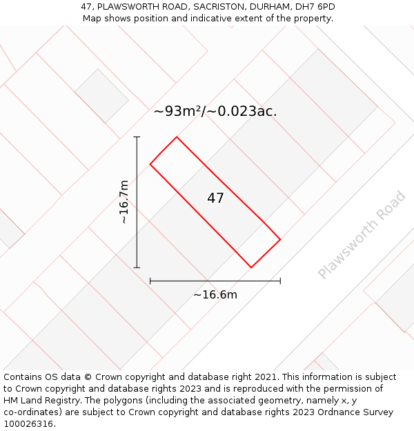47, PLAWSWORTH ROAD, SACRISTON, DURHAM, DH7 6PD: Plot and title map