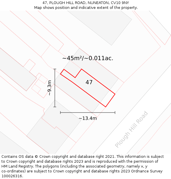 47, PLOUGH HILL ROAD, NUNEATON, CV10 9NY: Plot and title map