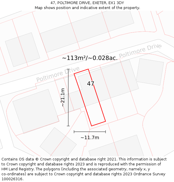 47, POLTIMORE DRIVE, EXETER, EX1 3DY: Plot and title map