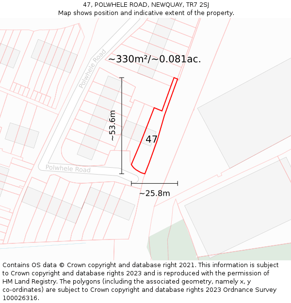 47, POLWHELE ROAD, NEWQUAY, TR7 2SJ: Plot and title map