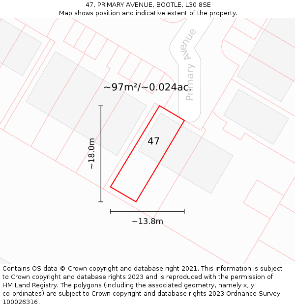 47, PRIMARY AVENUE, BOOTLE, L30 8SE: Plot and title map