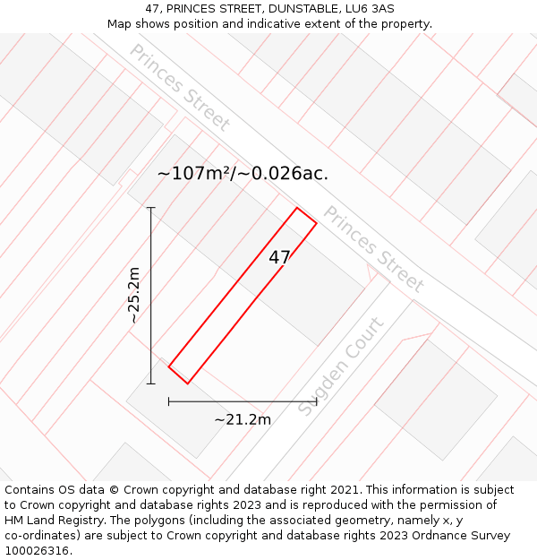 47, PRINCES STREET, DUNSTABLE, LU6 3AS: Plot and title map