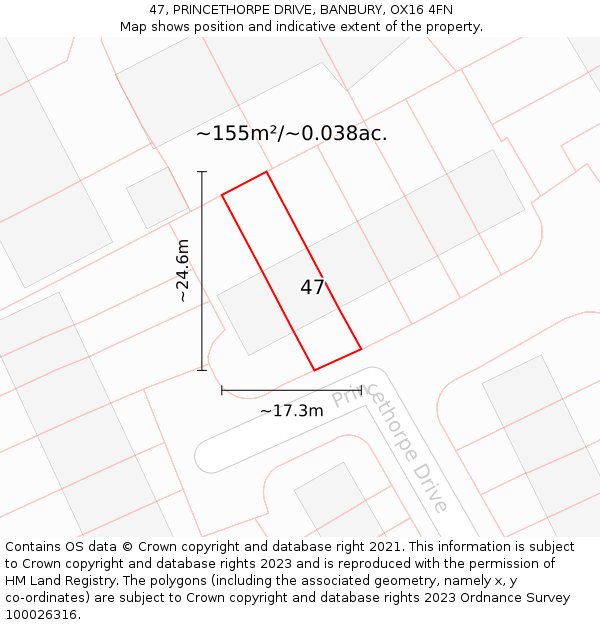 47, PRINCETHORPE DRIVE, BANBURY, OX16 4FN: Plot and title map