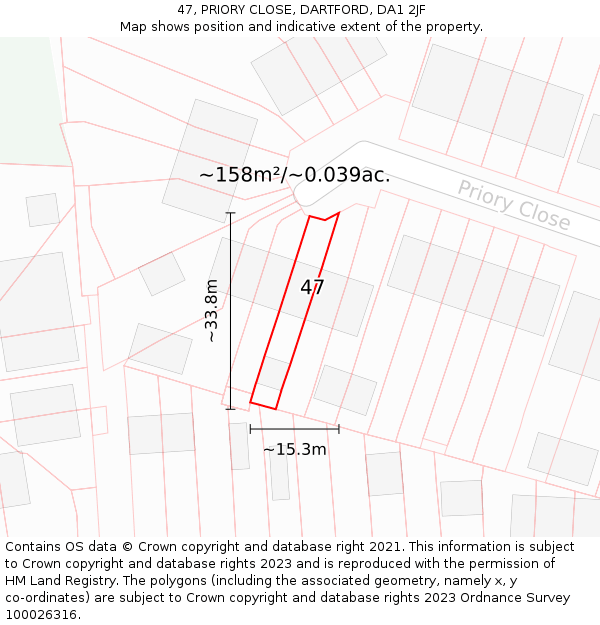 47, PRIORY CLOSE, DARTFORD, DA1 2JF: Plot and title map