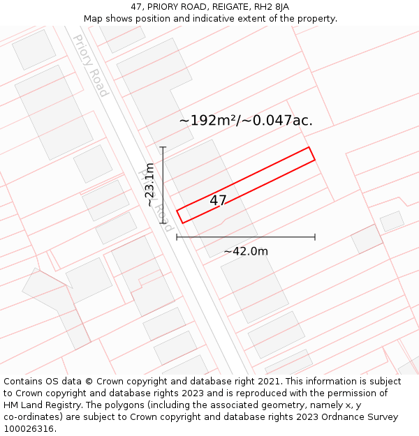 47, PRIORY ROAD, REIGATE, RH2 8JA: Plot and title map