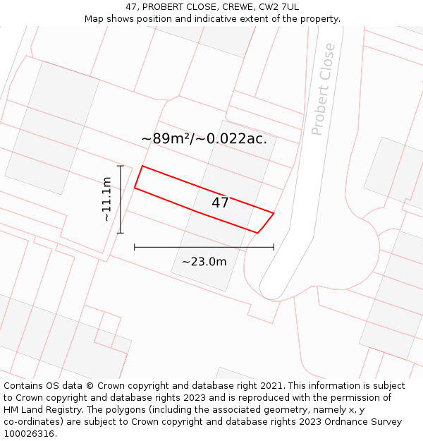47, PROBERT CLOSE, CREWE, CW2 7UL: Plot and title map