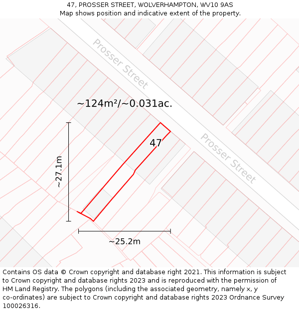 47, PROSSER STREET, WOLVERHAMPTON, WV10 9AS: Plot and title map