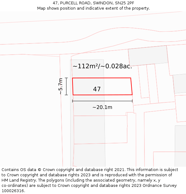 47, PURCELL ROAD, SWINDON, SN25 2PF: Plot and title map
