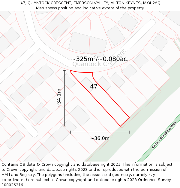 47, QUANTOCK CRESCENT, EMERSON VALLEY, MILTON KEYNES, MK4 2AQ: Plot and title map