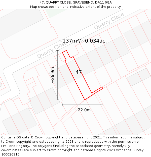 47, QUARRY CLOSE, GRAVESEND, DA11 0GA: Plot and title map