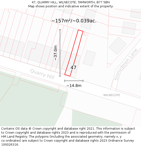 47, QUARRY HILL, WILNECOTE, TAMWORTH, B77 5BN: Plot and title map