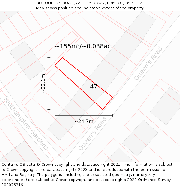 47, QUEENS ROAD, ASHLEY DOWN, BRISTOL, BS7 9HZ: Plot and title map