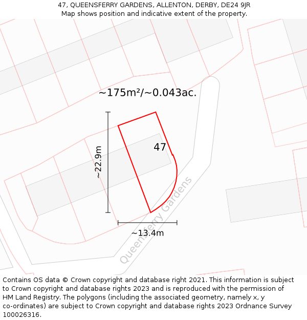 47, QUEENSFERRY GARDENS, ALLENTON, DERBY, DE24 9JR: Plot and title map