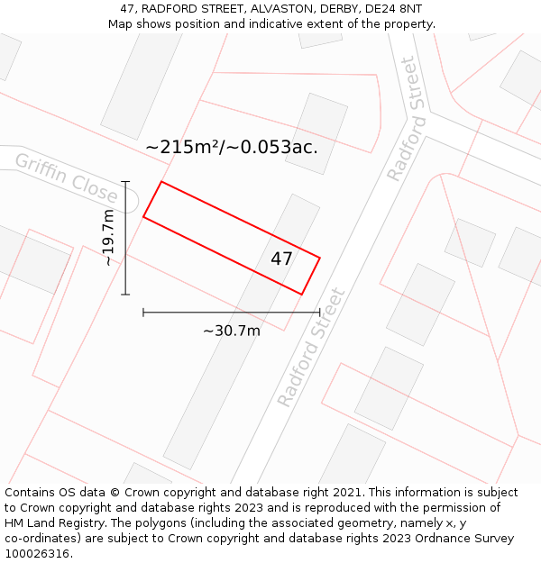 47, RADFORD STREET, ALVASTON, DERBY, DE24 8NT: Plot and title map