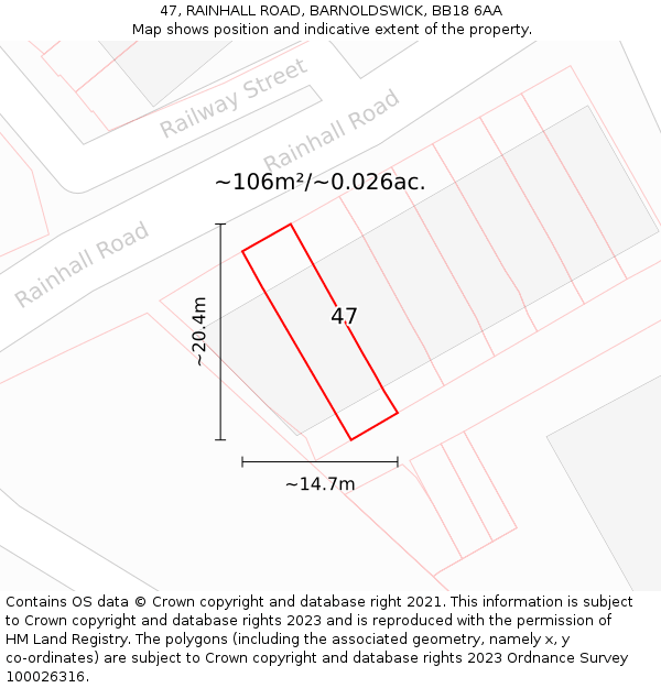 47, RAINHALL ROAD, BARNOLDSWICK, BB18 6AA: Plot and title map