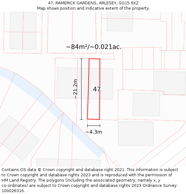 47, RAMERICK GARDENS, ARLESEY, SG15 6XZ: Plot and title map