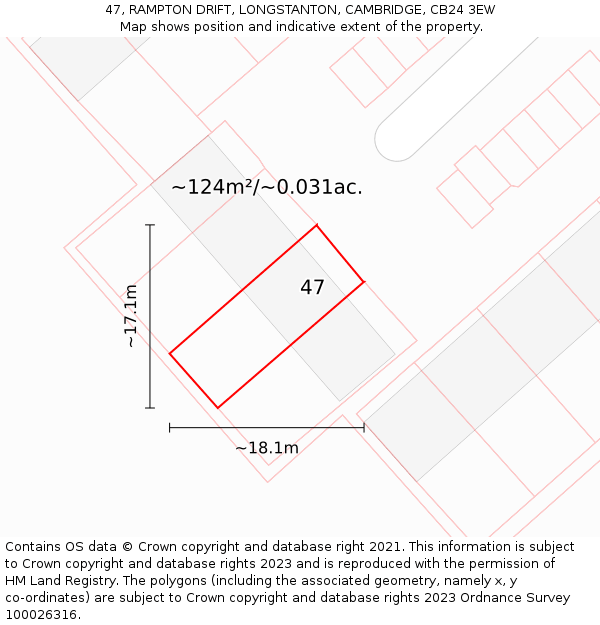 47, RAMPTON DRIFT, LONGSTANTON, CAMBRIDGE, CB24 3EW: Plot and title map