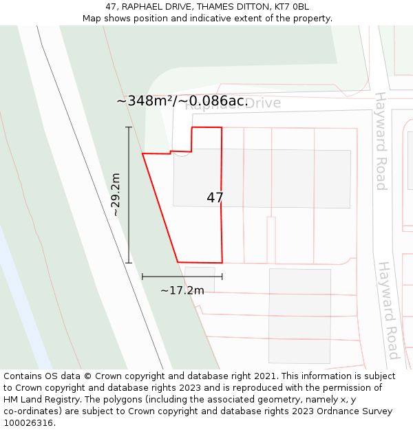 47, RAPHAEL DRIVE, THAMES DITTON, KT7 0BL: Plot and title map
