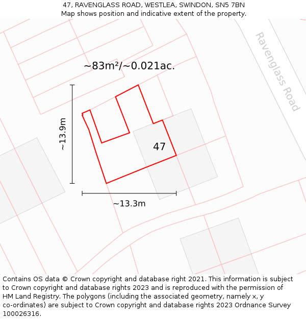 47, RAVENGLASS ROAD, WESTLEA, SWINDON, SN5 7BN: Plot and title map