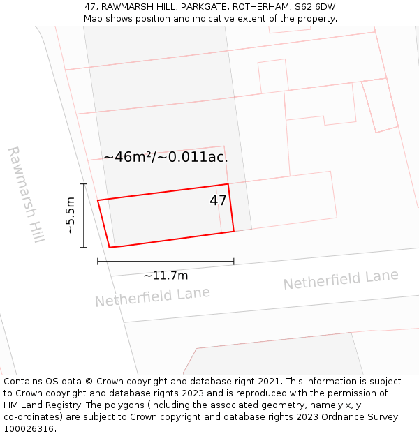 47, RAWMARSH HILL, PARKGATE, ROTHERHAM, S62 6DW: Plot and title map