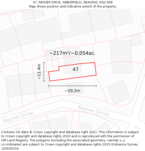 47, RAYNER DRIVE, ARBORFIELD, READING, RG2 9FB: Plot and title map