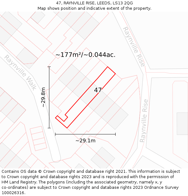 47, RAYNVILLE RISE, LEEDS, LS13 2QG: Plot and title map