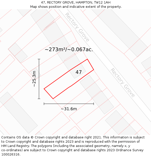 47, RECTORY GROVE, HAMPTON, TW12 1AH: Plot and title map