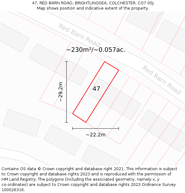 47, RED BARN ROAD, BRIGHTLINGSEA, COLCHESTER, CO7 0SJ: Plot and title map