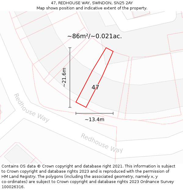 47, REDHOUSE WAY, SWINDON, SN25 2AY: Plot and title map