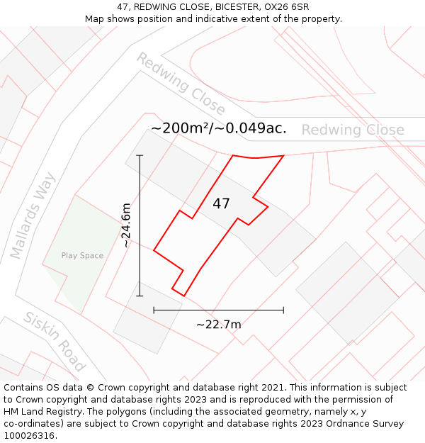 47, REDWING CLOSE, BICESTER, OX26 6SR: Plot and title map
