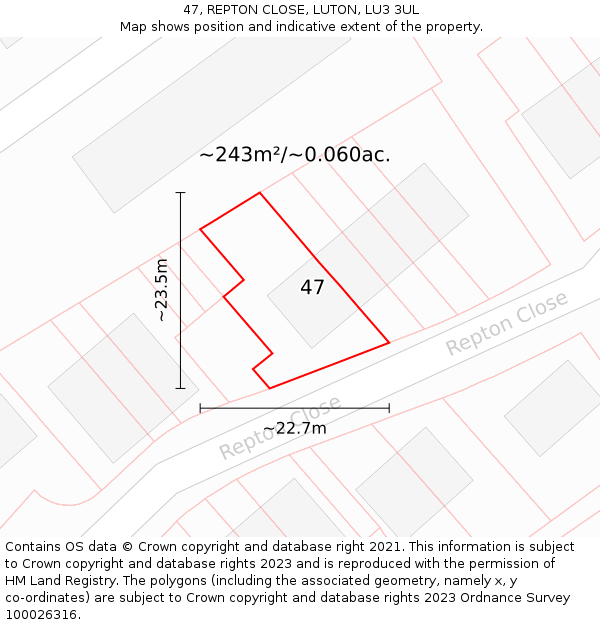 47, REPTON CLOSE, LUTON, LU3 3UL: Plot and title map