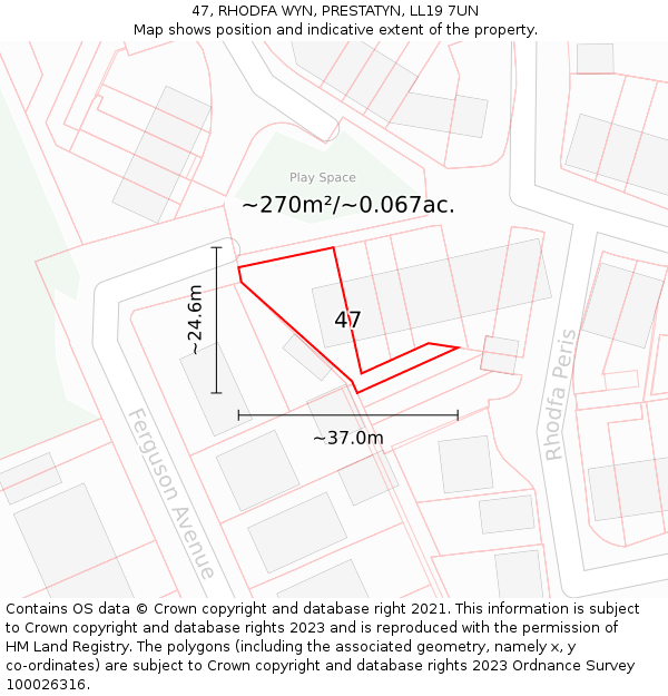 47, RHODFA WYN, PRESTATYN, LL19 7UN: Plot and title map